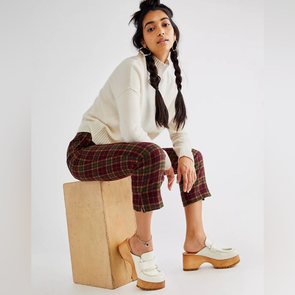 Free People Cream Leather Wooden Platform Mules - Picture 2 of 10